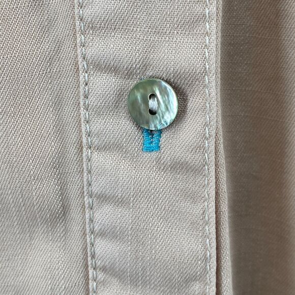 SERRA RETREAT Top Women 1X Lyocell Utility Shirt Button Front Long Sleeve Beige - Picture 7 of 13